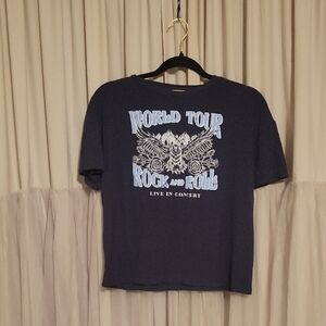 Rock and Roll Navy Graphic Crop Top